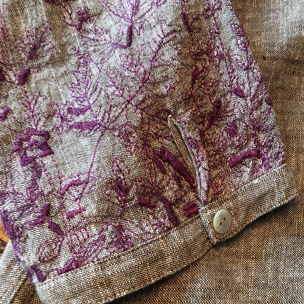 LAST CALL BEFORE DONATION: Anthropologie Grey Linen Embroidered Dress L - Picture 13 of 15